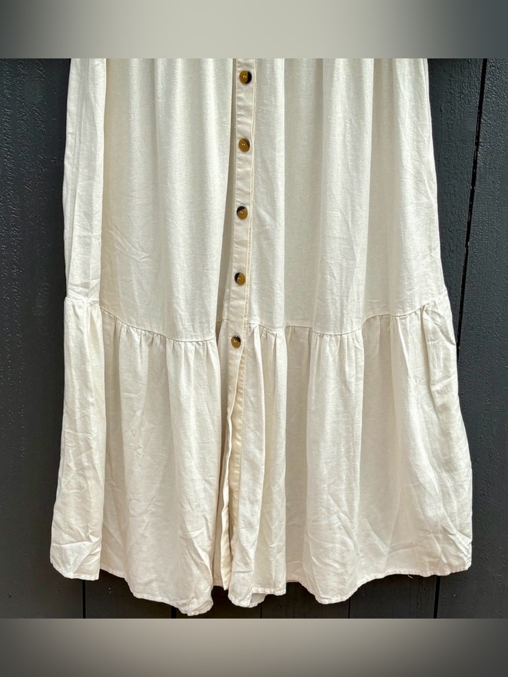 FARM RIO Linen Maxi Shirt Dress w/wooden buttons (off-white) EUC - Picture 4 of 7